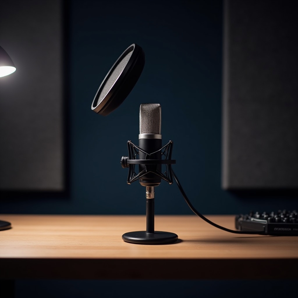 Profesjonalne studio podcastowe z mikrofonem i sprzętem nagrywającym
